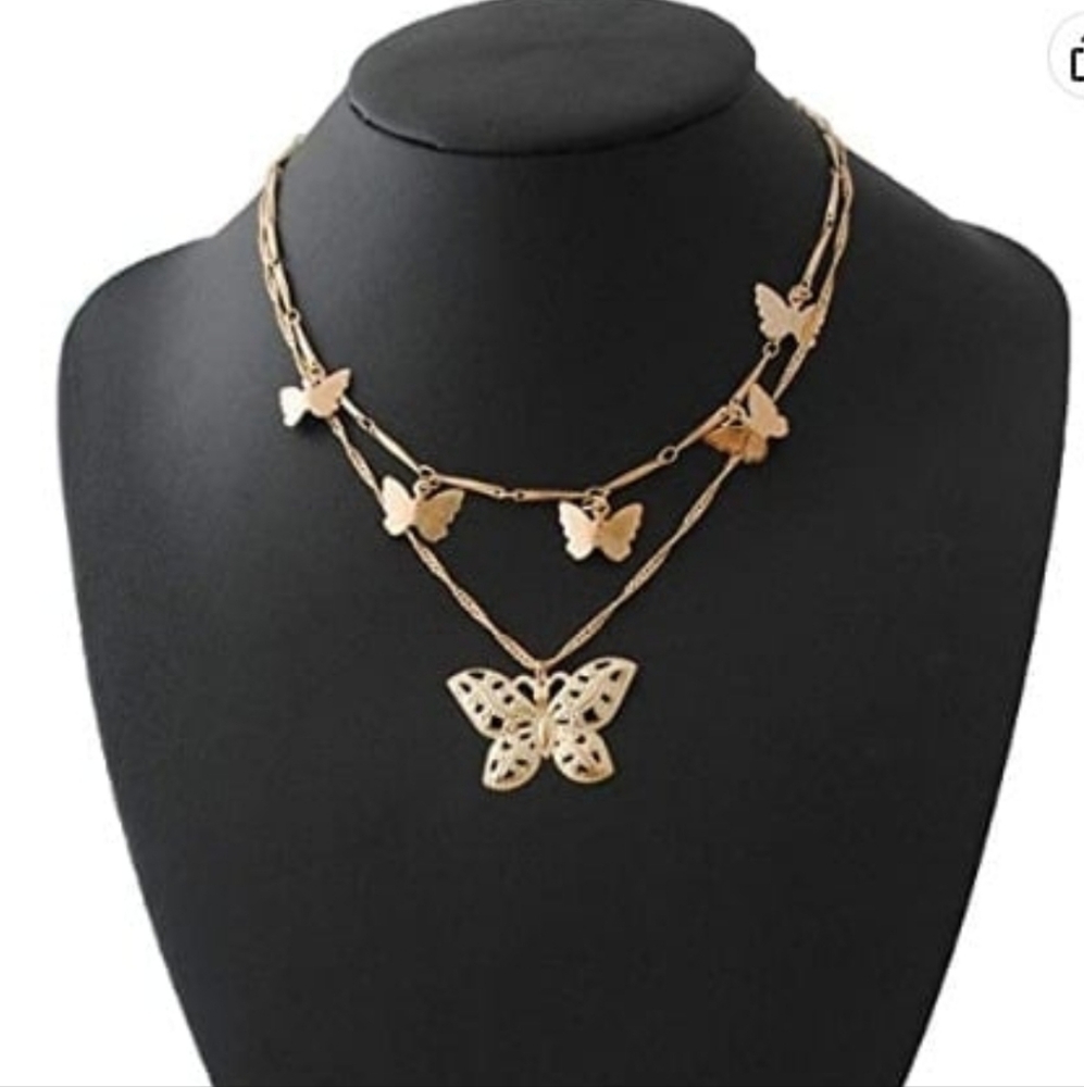 Vintage Butterfly Choker Necklace Collar Pendant